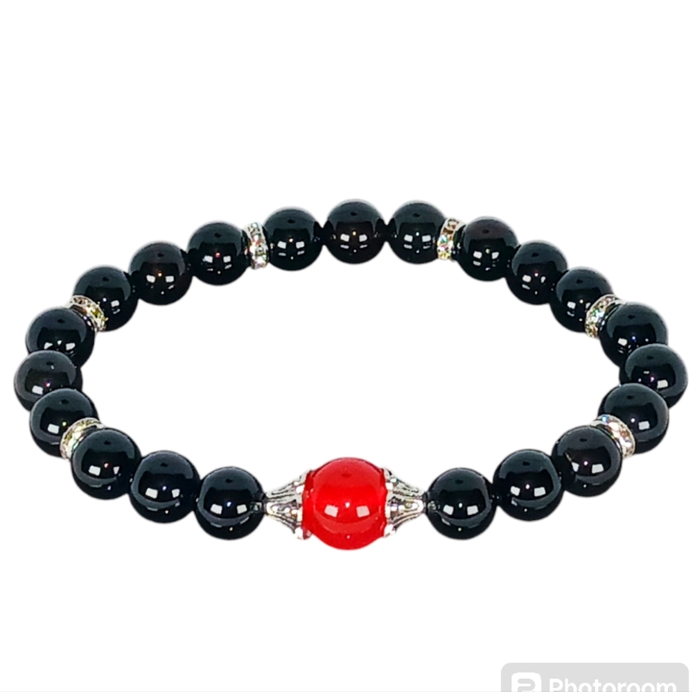 Red Jade Black Onyx Bracelet Street Cottagegoth Soft Goth Grunge Motocore Y2K
